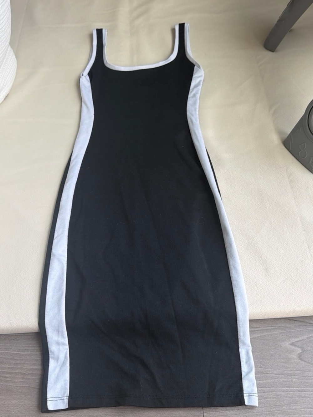 Zara Black Midi Tank Dress with Light Gray Side Panels